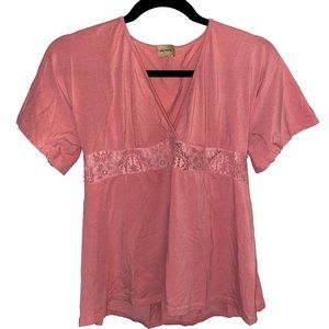 Ella Moss- Pink V-Neck Crossfront Blouse With Lace